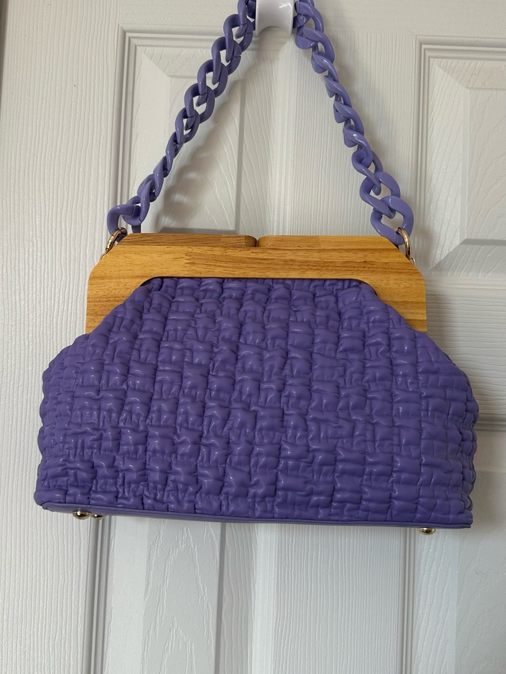 Woven Purple Top-Handle Clutch with Wooden Frame